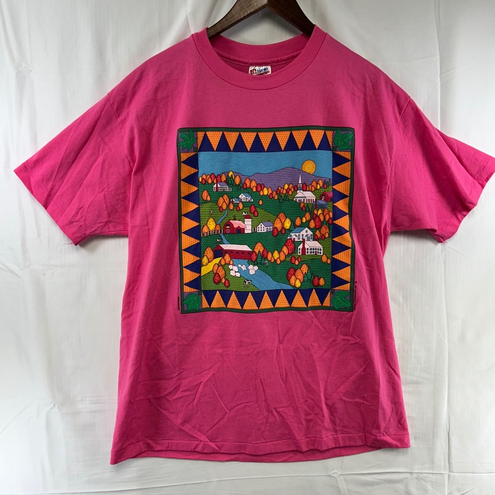 Hanes Graphic T-Shirt Unisex XL Pink 1992 Southern Silk Screen Folk Art 90s